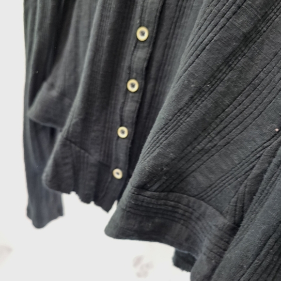 Anthropologie Shirt Womens Medium Black Button Cropped Long Sleeve Rib Pilcro - Picture 9 of 14